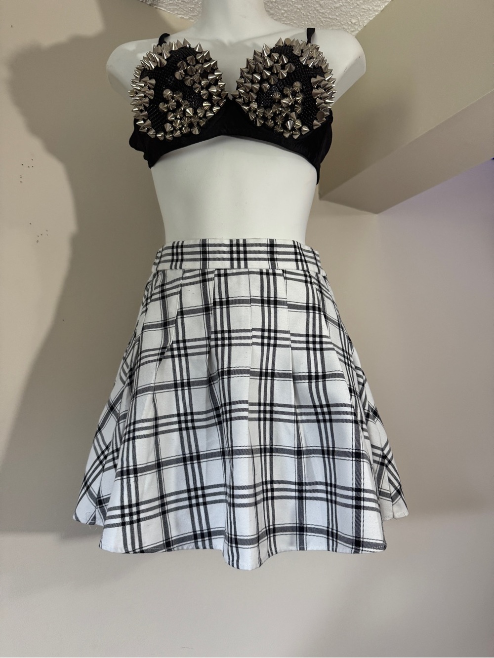 Black & White Plaid A-Line Skirt